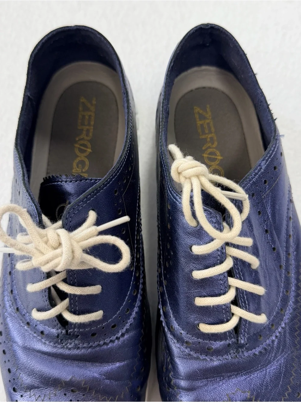 Cole Haan Zerogrand Womens 8.5B Metallic Blue Leather Comfort Wingtip Oxford